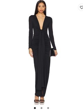 Susana Monaco Black Long-Sleeve Ruched Tie-Front Dress